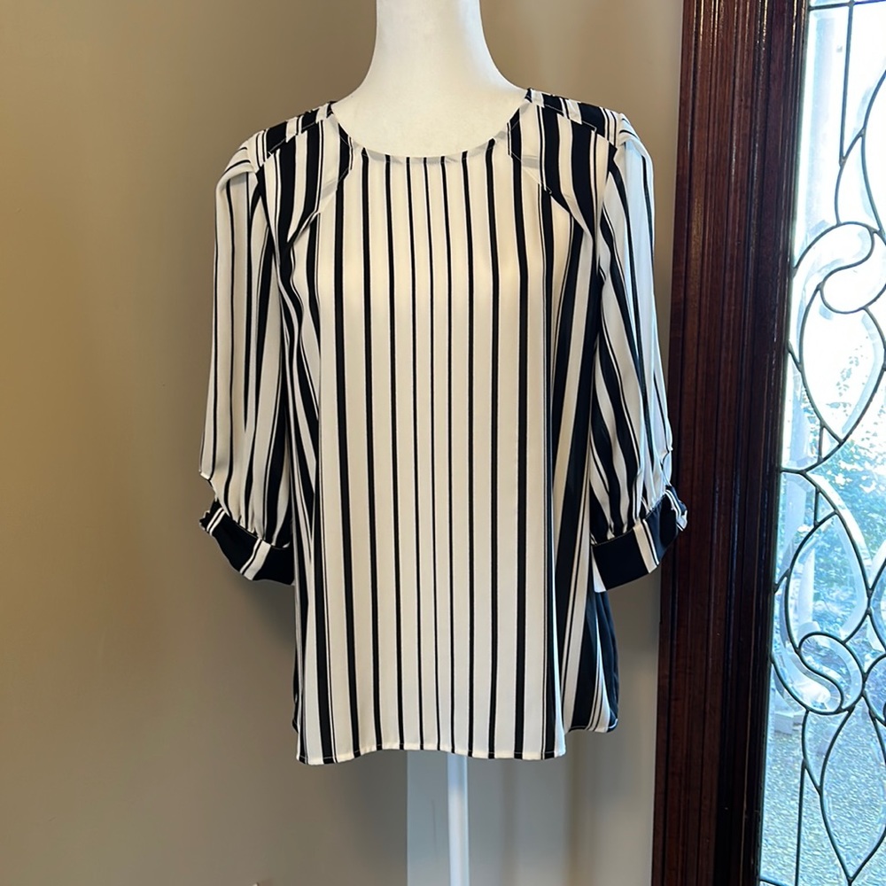 Worthington black and white stripe blouse szM - Picture 1 of 9